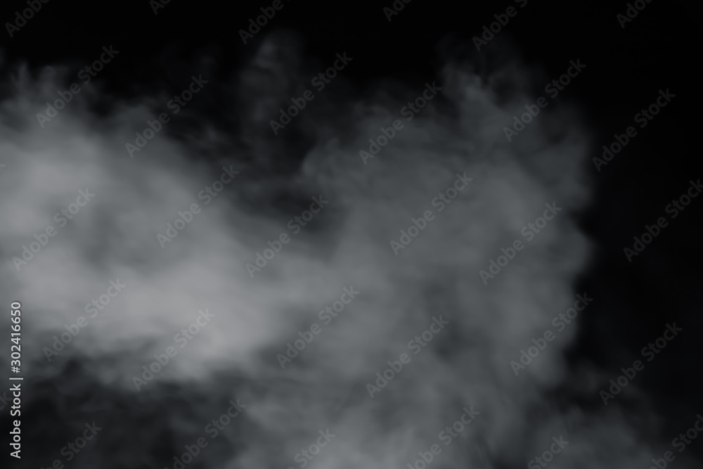 Smoke spray spread with wind on black background. Soft blur fog