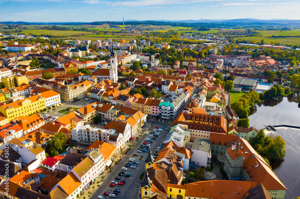 Aerial view on the city Pisek - obrazy, fototapety, plakaty 