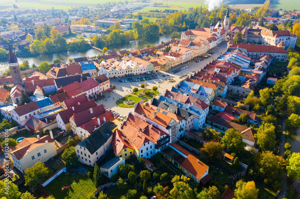 Aerial view of Czech town of Telc - obrazy, fototapety, plakaty 