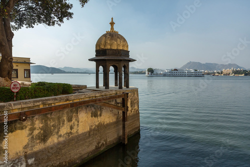 Chatri and Hotel Tal lakepalace at City Palace, Udaipur, Rajasthan, India