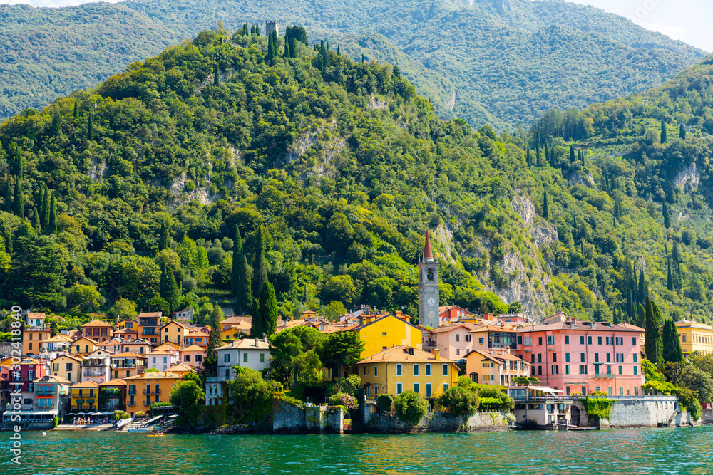 Landscape with lake and mediterranean buildings, lake Como, Varenna