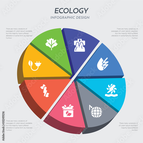 ecology concept 3d chart infographics design included energy, power, house, house effect, hydraulic energy, hydro power, hydroelectric power station, leaf icons