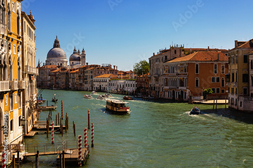 Ancient buildings and boats in the Grand canal in Venice. Italy © JackF
