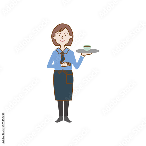 Girl with a tray in an apron