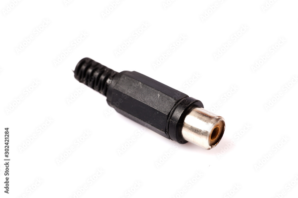 audio jack,plug convertor for video and sound on white background audio jack,plug convertor for video and sound on white background