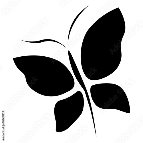 Black butterfly flies on a white background. Isolate Logo. Vector