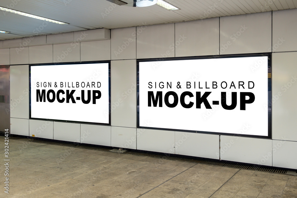 Mock up large blank horizontal billboard at metro station Mock up large blank horizontal billboard at metro station