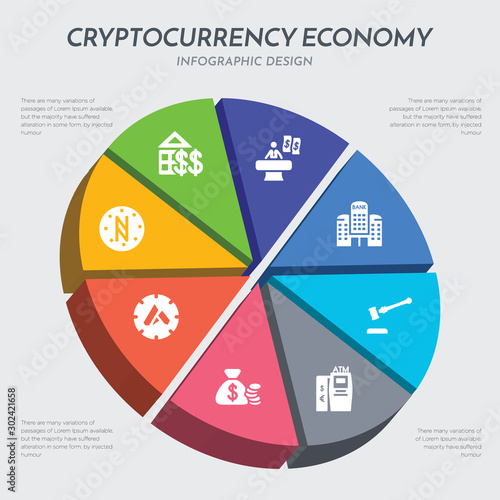 cryptocurrency economy concept 3d chart infographics design included altcoin, ardor, asset, atm, auction hammer, bank, banker, banking icons
