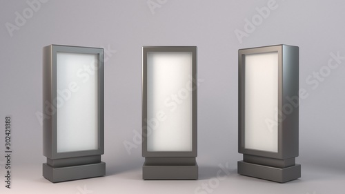 Set of Outdoor white lightbox citylight advertising stand, isolated on white backgroundI. Multimedia stand. 3d render photo