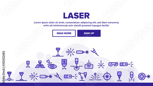 Laser Beam Landing Web Page Header Banner Template Vector. Optical Equipment And Technology Laser, Eye Protective Glasses And Target Illustration
