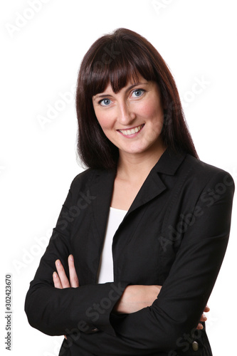 Portrait of a beautiful young smiling businesswoman isoleted on white