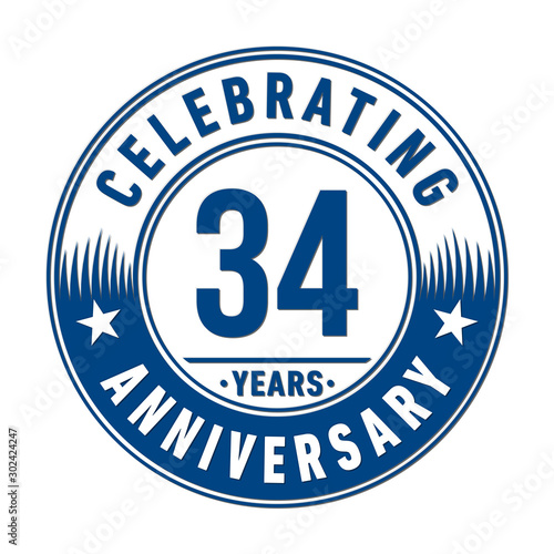 34 years anniversary celebration logo template. Vector and illustration.
