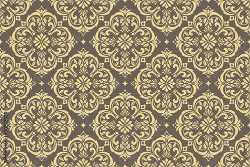 Wallpaper in the style of Baroque. Seamless vector background. Gold and grey floral ornament. Graphic pattern for fabric, wallpaper, packaging. Ornate Damask flower ornament