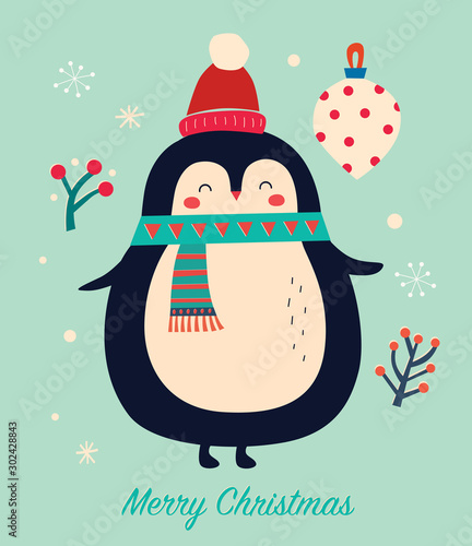 Amazing illustration of cute penguin with scarf