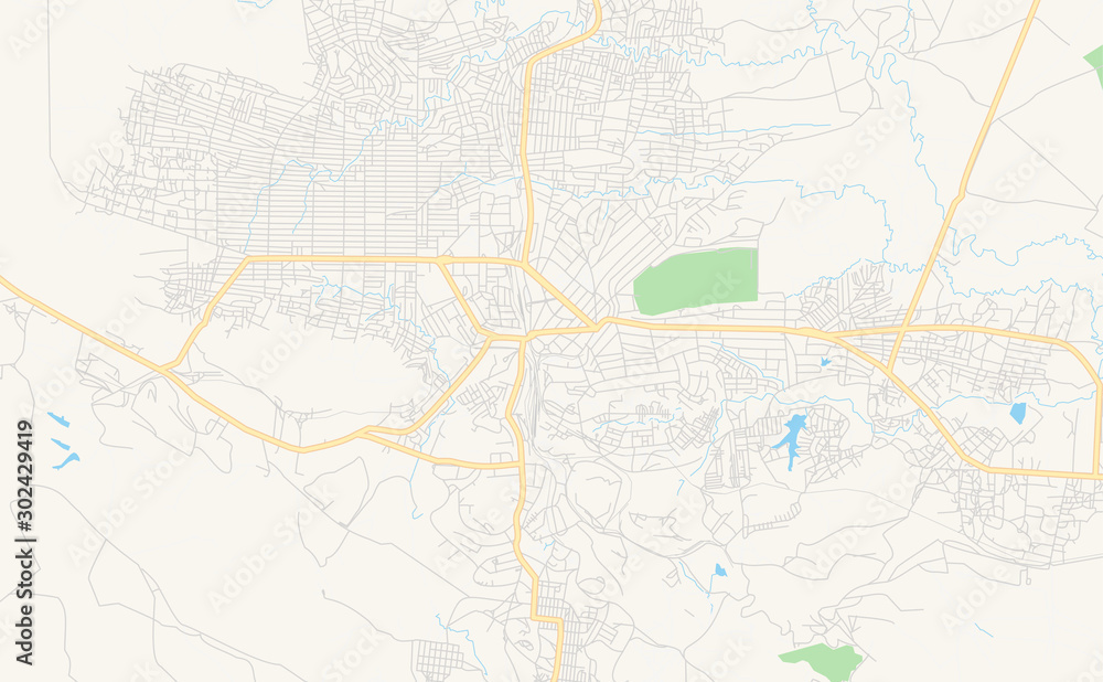 Printable street map of Likasi, DR Congo