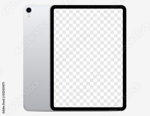 Screen mockup. Tablet with blank screen for you design and back side tablet with camera. Vector EPS10