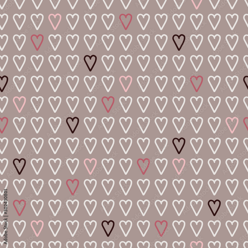 Vector geometric love seamless pattern in pastel. Simple doodle heart hand drawn made into repeat. Great for background, wallpaper, wrapping paper, packaging, valentines day.