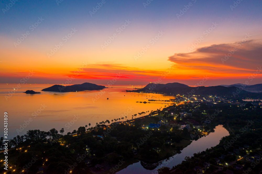 Aerial view of Sattahip city with twilight sky, Thailand Aerial view of Sattahip city with twilight sky, Thailand