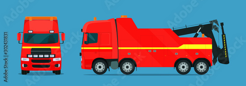 Tow truck for trucks set. Tow truck with side and front view. Vector flat style illustration.