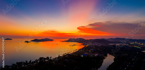 Aerial view of Sattahip city with twilight sky  Thailand