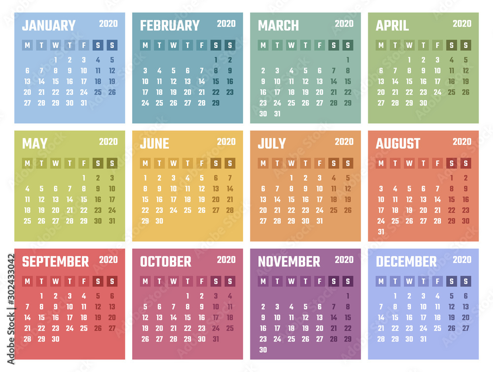 calendar for 2020 starts monday, vector calendar design 2020 year calendar for 2020 starts monday, vector calendar design 2020 year