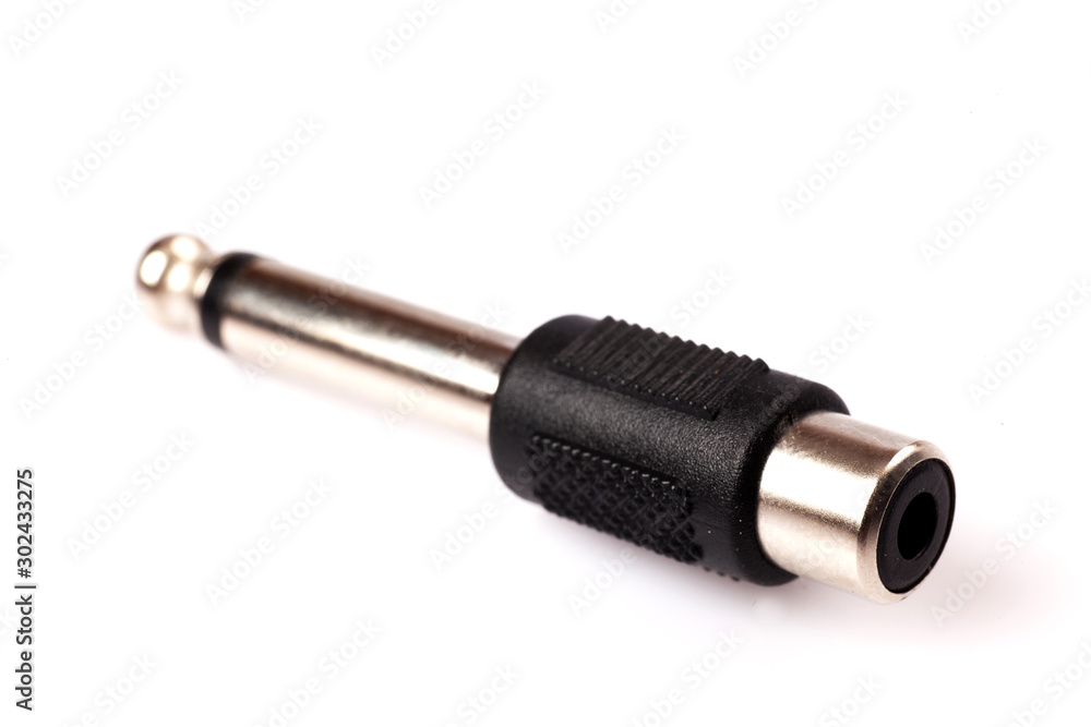 audio jack,plug convertor for video and sound on white background audio jack,plug convertor for video and sound on white background