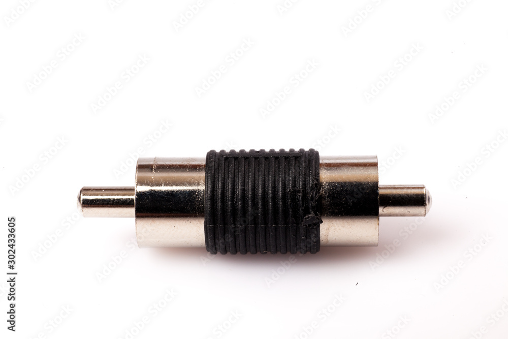 audio jack,plug convertor for video and sound on white background audio jack,plug convertor for video and sound on white background