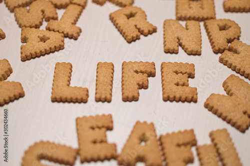 life word made of gingerbread cookies. cookies alphabet