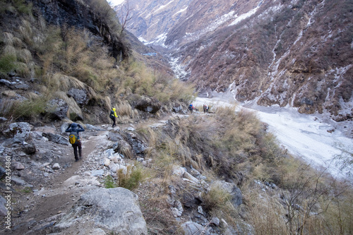 Trekker on the way to Annapurna base camp. Nepal © NIPATHORN