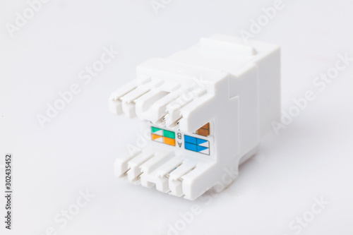 Modular jack or keystone jack isolated on white background