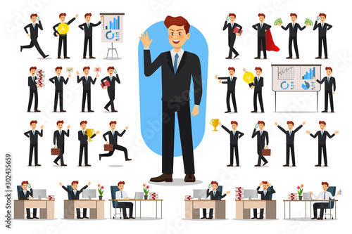 Set of Business man character design. Vector illustration.