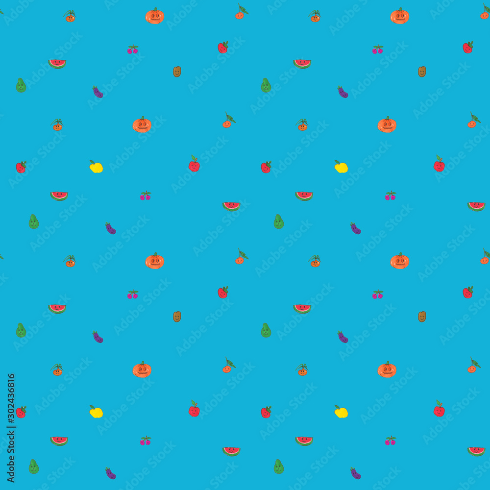 Doodle. Background with vegetables drawn by markers