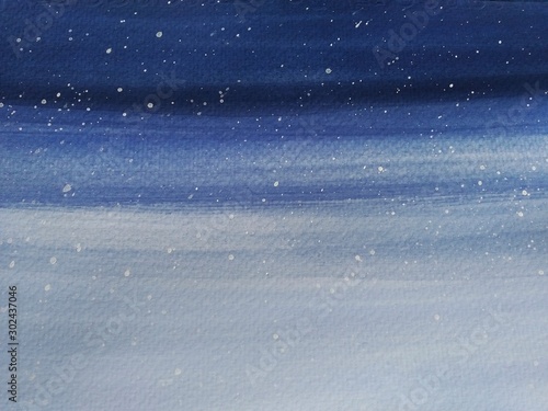 Watercolor background: night sky and star with copy space; Watercolor backdrop hand drawn painting.
