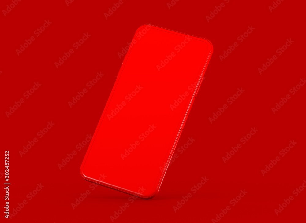 New smartphone with blank screen isolated Flat 3d red New smartphone with blank screen isolated Flat 3d red