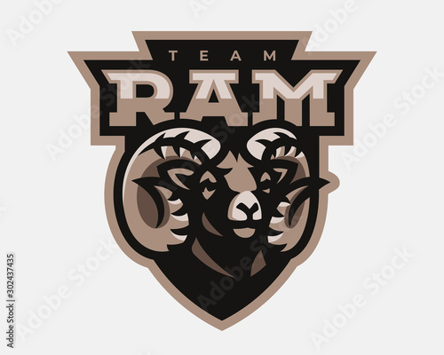 Ram modern mascot logo. Aries design emblem template for a sport and eSport team.