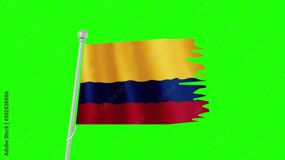 Flag Colombia chroma key. Flagpole. Flag on green background 4k, full HD. A ragged flag fluttershy in the wind on the flagpole. Background, chromakey Flag Colombia chroma key. Flagpole. Flag on green background 4k, full HD. A ragged flag fluttershy in the wind on the flagpole. Background, chromakey