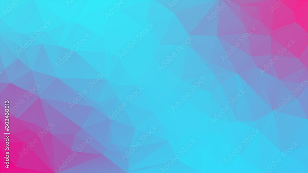 Blue polygon texture. Pink corners low poly background. Triangular shapes backdrop. Diamond geometric mosaic. Ideal for corporate presentations or exhibition advertising. Stock vector illustration