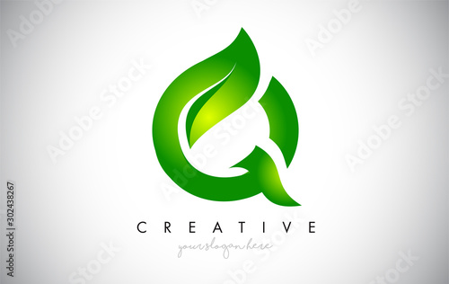 Q Leaf Letter Logo Icon Design in Green Colors Vector Illustration.