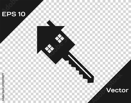 Grey House with key icon isolated on transparent background. The concept of the house turnkey. Vector Illustration