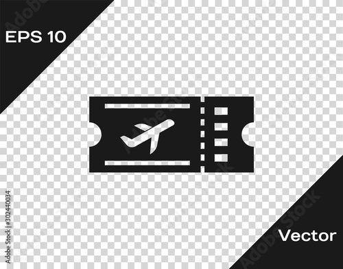 Grey Airline ticket icon isolated on transparent background. Plane ticket. Vector Illustration