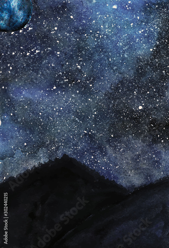 watercolor winter night sky background