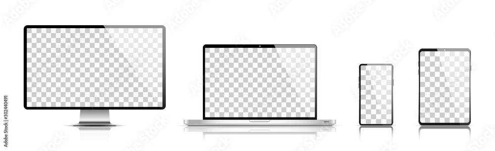 Realistic set of monitor, laptop, tablet, smartphone with shadow vector illustration. EPS 10 Realistic set of monitor, laptop, tablet, smartphone with shadow vector illustration. EPS 10