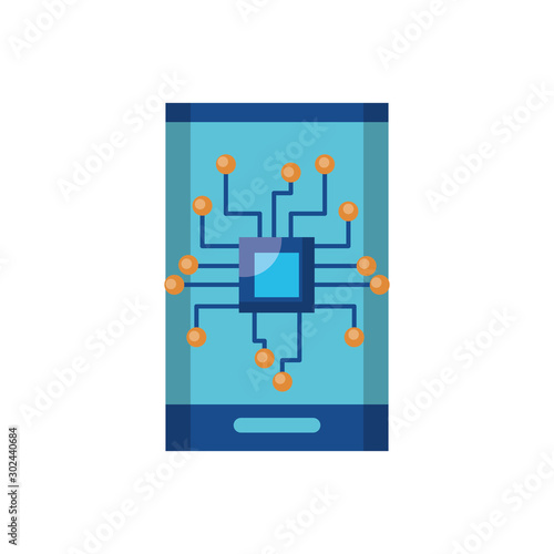 Digital smartphone and motherboard icon flat design