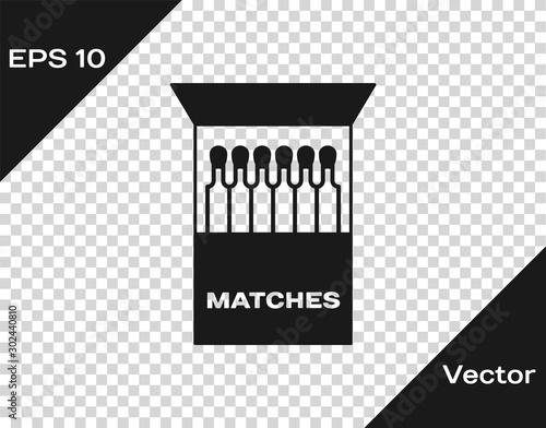 Grey Open matchbox and matches icon isolated on transparent background. Vector Illustration