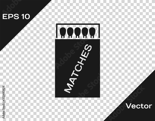 Grey Open matchbox and matches icon isolated on transparent background. Vector Illustration
