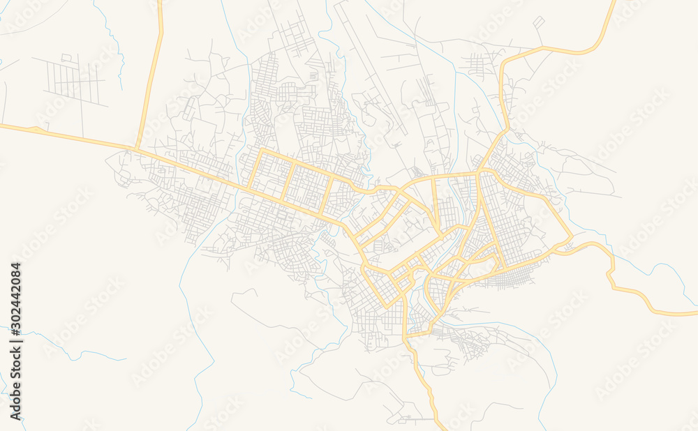 Printable street map of Dire Dawa, Ethiopia - obrazy, fototapety, plakaty 