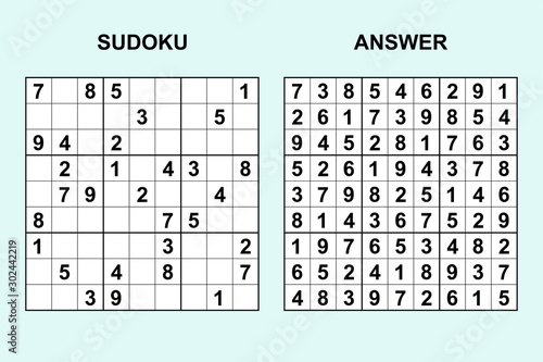 Vector sudoku with answer 296. Puzzle game with numbers.