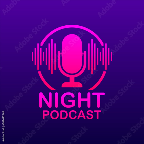 Night Podcast icon, vector symbol in flat isometric style isolated on color background. Vector stock illustration.