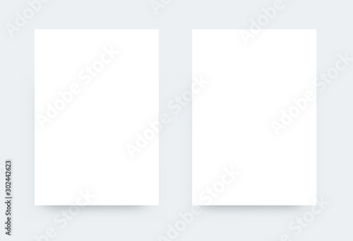 twor a4 Vector realistic white mock up with shadow. Format of official document. Compare of two lists. White paper realistic mockup