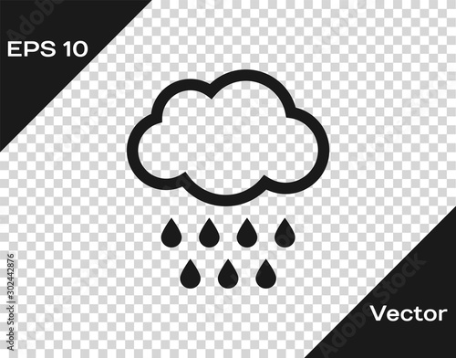 Grey Cloud with rain icon isolated on transparent background. Rain cloud precipitation with rain drops. Vector Illustration